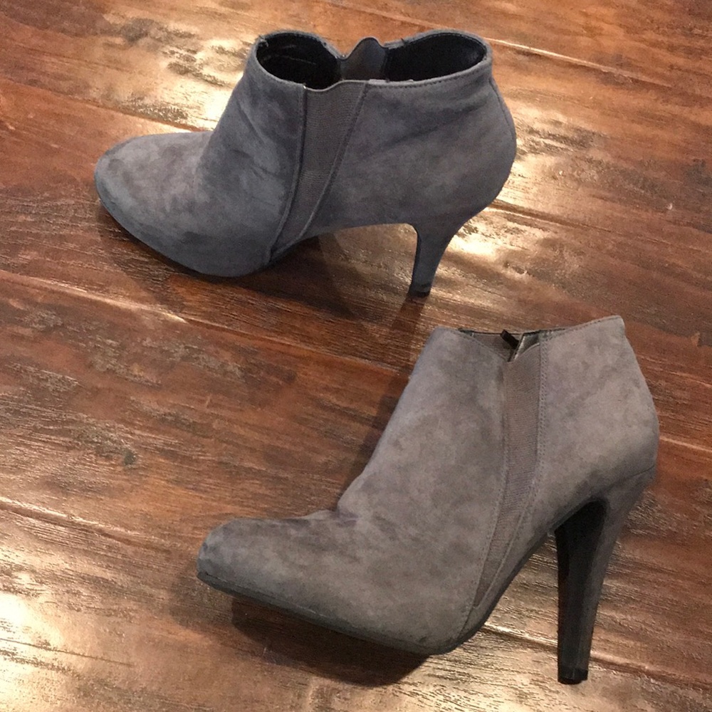 Grey heeled booties